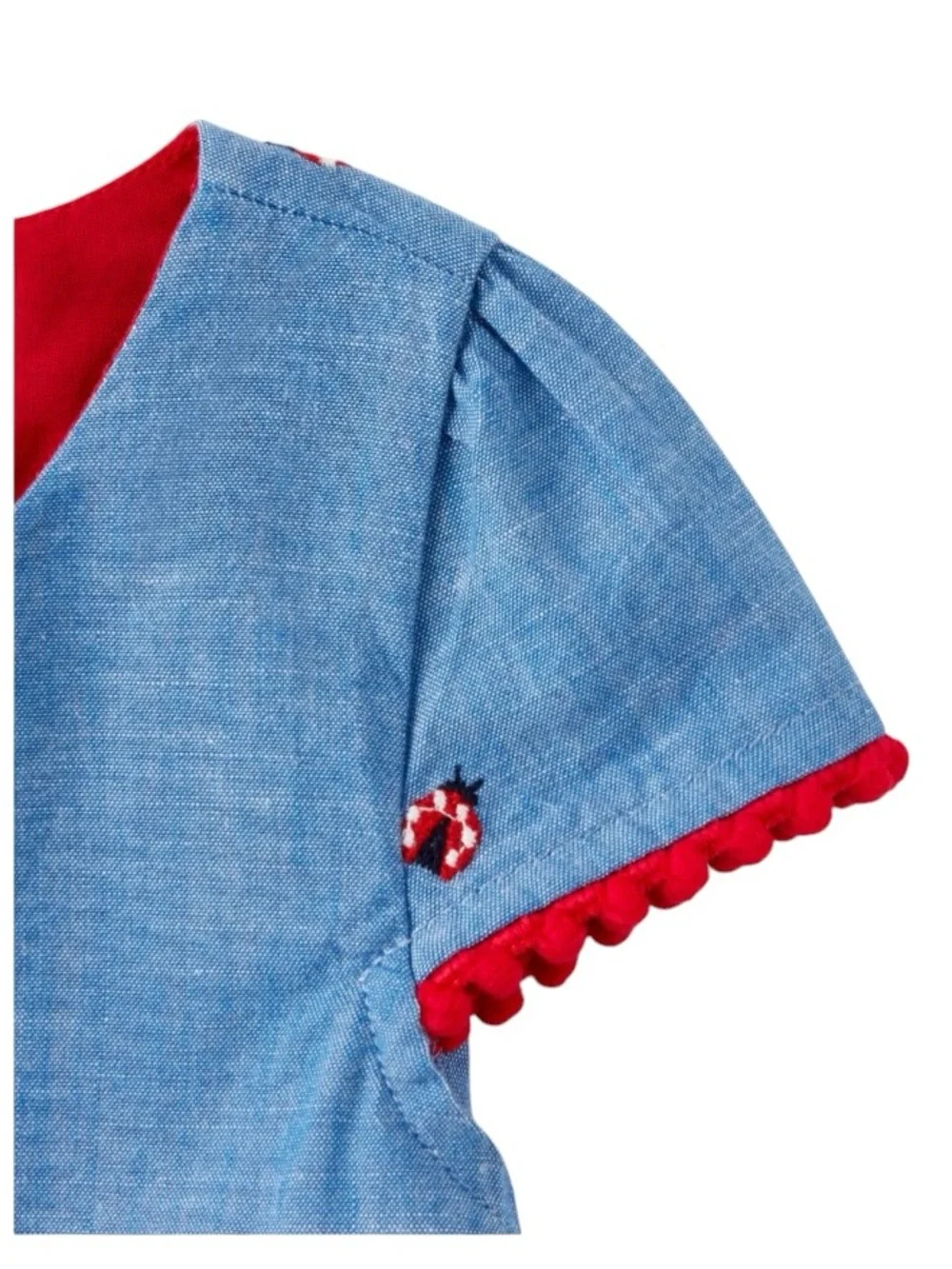 Gymboree short-sleeve Girls Embroidered Chambray Dress Little Ladybug Blue done
